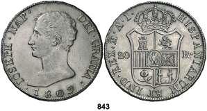 DOMINACIÓN FRANCESA JOSÉ NAPOLEÓN (1808-1813) 843 1809. Madrid. AI. 20 reales. (Cal. 24). Buen ejemplar. MBC+. Est. 250.