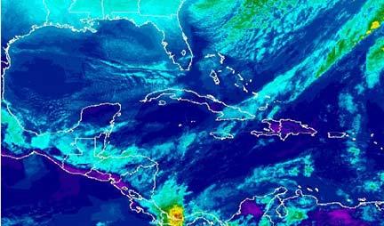 FIG. 3. (izquierda) Foto del satélite del GOES-12, 3 de febrero de 2009 6:00 am, se observa un frente frío entre el océano Atlántico y Honduras. FIG. 4.