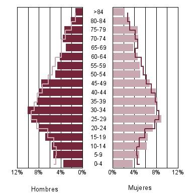 Estructura de la población (Padrón 2008) Tasas demográficas España Municipio Comunidad España Dependencia 43,19 % 48,88 % 44,84 % Envejecimiento 15,67 % 17,72 % 16,53 % Maternidad 13,70 % 20,18 %