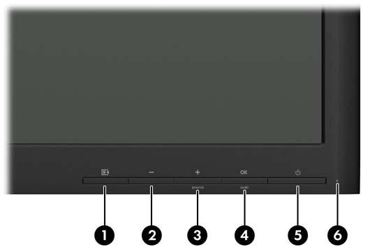 Controles del panel frontal Figura 2-9 Controles del panel frontal del monitor Tabla 2-1 Controles del panel frontal del monitor Control Función 1 Menu (Menú) Abre, selecciona o sale del menú en