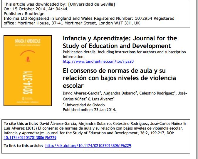 Localización de revistas Álvarez García, D., Dobarro, A., Rodríguez Pérez, C., Núñez Pérez, J. C., & Álvarez Pérez, L. (2013).