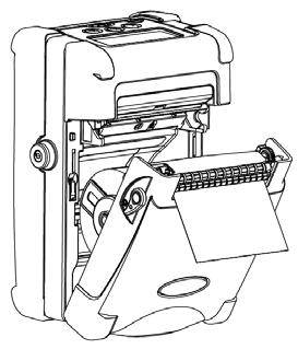 Cargar las Etiquetas Troqueladas 1. Abra la puerta de suministro tirando hacia fuera de los botones liberadores que se encuentran a cada lado de la impresora. 2.