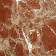 Mármol El Rojo Coralito una roca de color rojo pálido, con un veteado blanco de calcita, muy irregularmente repartido, compacta y de grano fino.