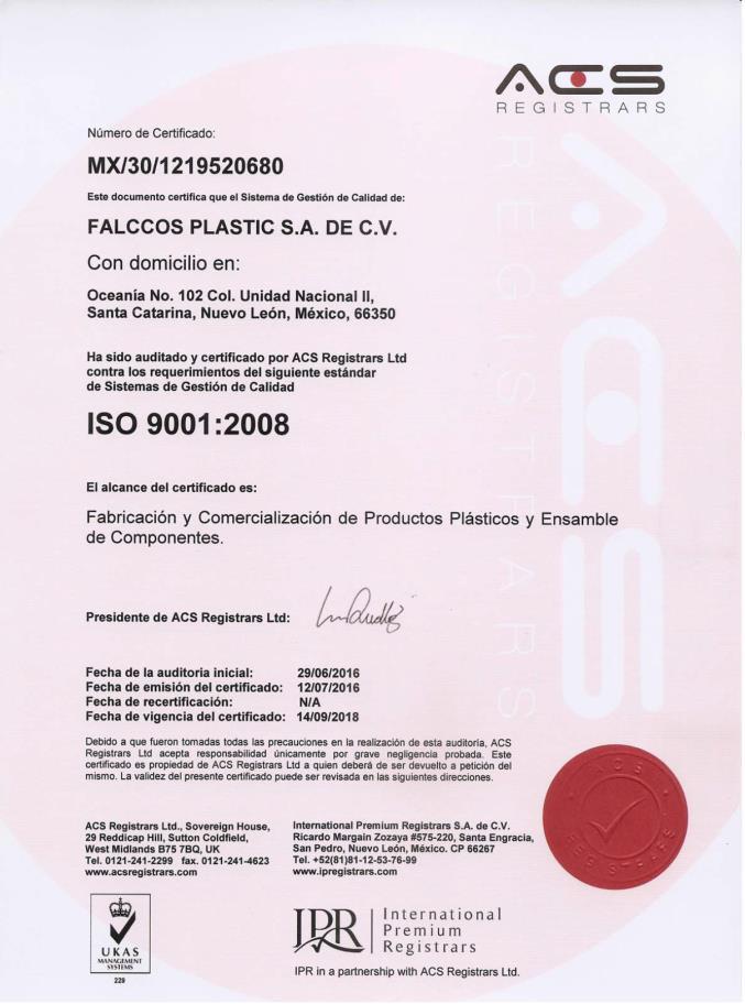 Contamos con el certificado ISO 9001-2008, teniendo como