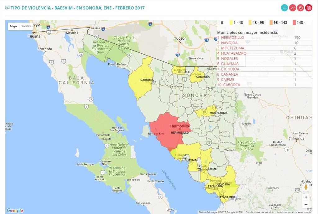 Presentación de datos en mapa interactivo Al seleccionar la opción de Presentación de datos en mapa