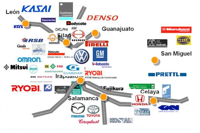 1.2.- Futuro para la Industria Automotriz en Guanajuato 2016 Actual Proyectado 320 mil vehículos Más de 750 mil vehículos (300 mil GM; 230 mil Mazda- Toyota; 200 mil Honda) 340 mil motores Más de 1