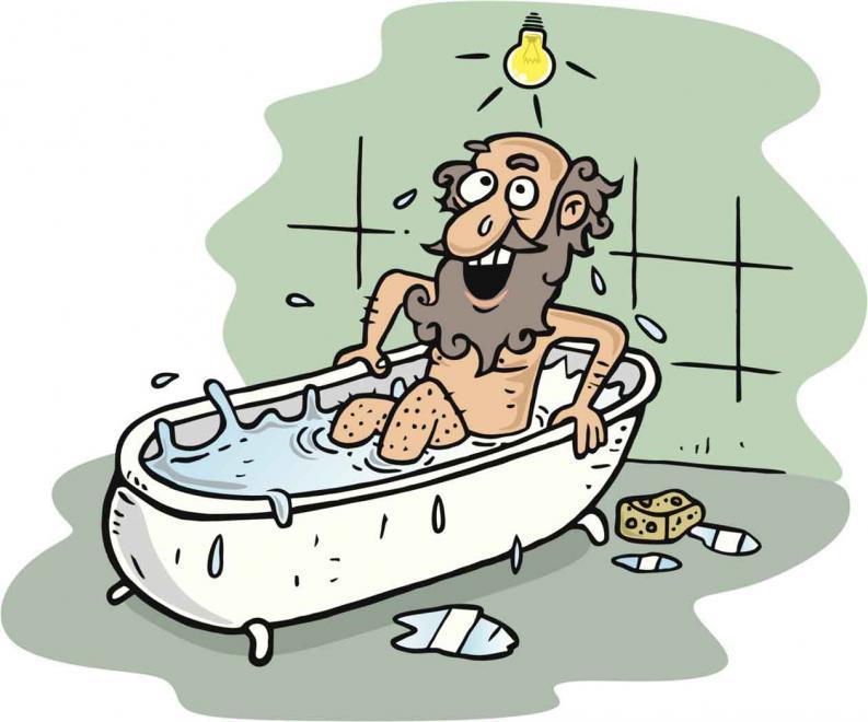 PRINCIPIO DE ARQUÍMEDES Preocupado Arquímedes por el problema, al que no encontraba solución ya que no podía ni romper la corona ni disolverla en ácidos, un día de mucho calor, decidió tomar un baño,