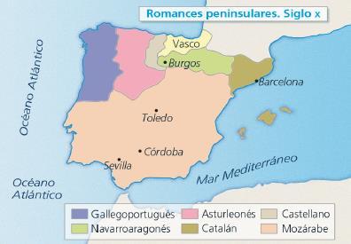 4. Nacimiento de los romances peninsulares Siglo X Primitivos romances hispánicos: Gallego-portugués Asturleonés Castellano Navarroaragonés Catalán Mozárabe 5.