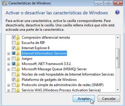 Windows. b. Se abre la ventana Características de Windows.