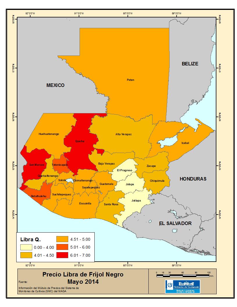 Anexo 2 c) Precios en las comunidades Maíz blanco Según el informe mensual de la FAO, del 01 de junio de 20143, el precio del quintal de maíz pasó de Q121.00 a Q128.00, de abril a mayo de 2014.