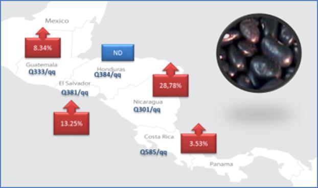 FIGURA 8 FIGURA 7 Frijol negro y rojo A nivel centroamericano, durante el mes de mayo de 2014, los precios se incrementaron, tanto para el frijol negro como para el frijol rojo.