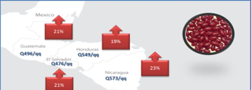 Con excepción de Costa Rica, que siempre registra los precios más elevados por comercializar producto empacado, Honduras presenta el precio más elevado para el frijol negro y Nicaragua para el frijol