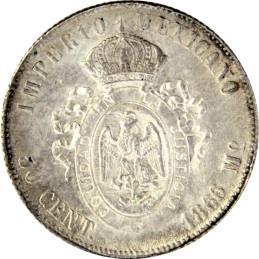 50 Centavos, México, 1866. (KM-387). Excepcional condición. Tono ocre.