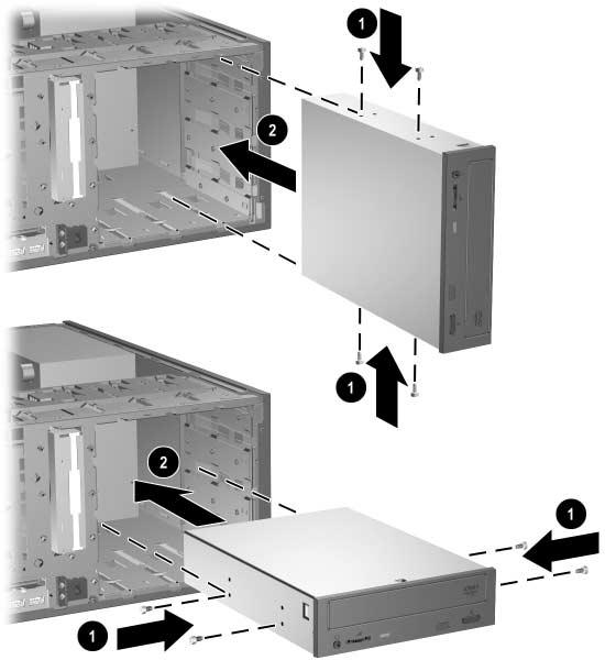 Unidades ópticas y de disquete utilizan tornillos guía métricos M3. Ocho tornillos guía métricos opcionales son suministrados en el soporte de la unidad de disquete debajo del panel de acceso.