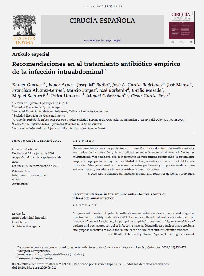 Consenso Español 2009 Sección de Infección Quirúrgica.