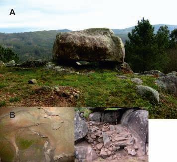 Figura 12. Pedra Furada de Paredes (Campo Lameiro, Pontevedra). A. Desde el norte. B. Interior. C.