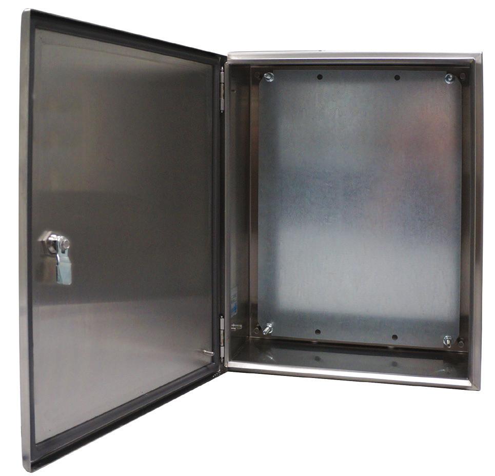 316 Stainless Steel Wallmount Enclosures Removable 316 stainless steel hinge pins allow easy door removal for modification.
