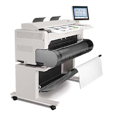 El diseño compacto del KIP 770 proporciona acceso delantero al sistema de pantalla táctil, carga de papel de rollo automático y entrega de copia/impresión.