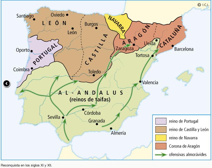 3. La expansión territorial de los siglos XI y XII El Califato de Córdoba se fragmentó en taifas (1031), lo que facilitó la expansión cristiana hacia el Sur.