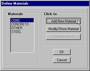 seleccionamos la opción para agregar un nuevo material: Las características del material (concreto)