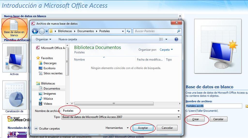 2º - Trabajar con Access. Creación de la Base de Datos é importación del Archivo Excel. Abriremos Access, en la Ventana que sale pulsaremos, a la izquierda, en Base de Datos en Blanco.