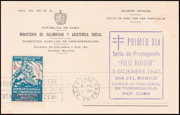La rara viñeta antituberculosis de Cuba de 1928 sobre carta, similar a la de Francia de 1927.