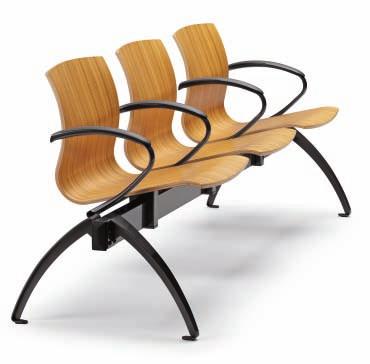 The WEBWOOD seats on beam with curved legs are equipped of elliptical shape arms fixed to the same seats.