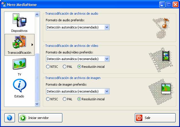 Pantalla Transcodificación 9 Pantalla Transcodificación En la pantalla Transcodificación puede definir la configuración de transcodificación de los archivos de audio, vídeo e imágen en las áreas