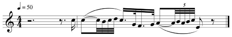 Veamos un ejemplo: En el ejemplo anterior vemos como en un tiempo lento aparecen ritmos, sobre todo la corchea ligada a la semifusa y la corchea ligada a la primera nota del quintillo de fusas, que