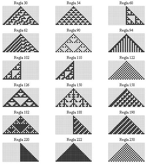2.2. APLICACIONES DE LOS AUTÓMATAS CELULARES 73 Figura 2.5: Imágenes-AC más conocidas de Stephen Wolfram.