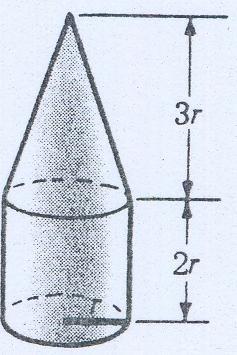 EJEMPLOS RESUELTOS DE VOLUMEN 1) Hallar el volumen de la siguiente figura. Considere que r 8 cm. Solución: 2 r altura del cilindro circular recto; 3 r = altura del cono.