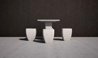 Es un conjunto de mesa y cuatro banquitos con la peculiaridad de tener incorporado en la mesa un tablero de ajedrez.