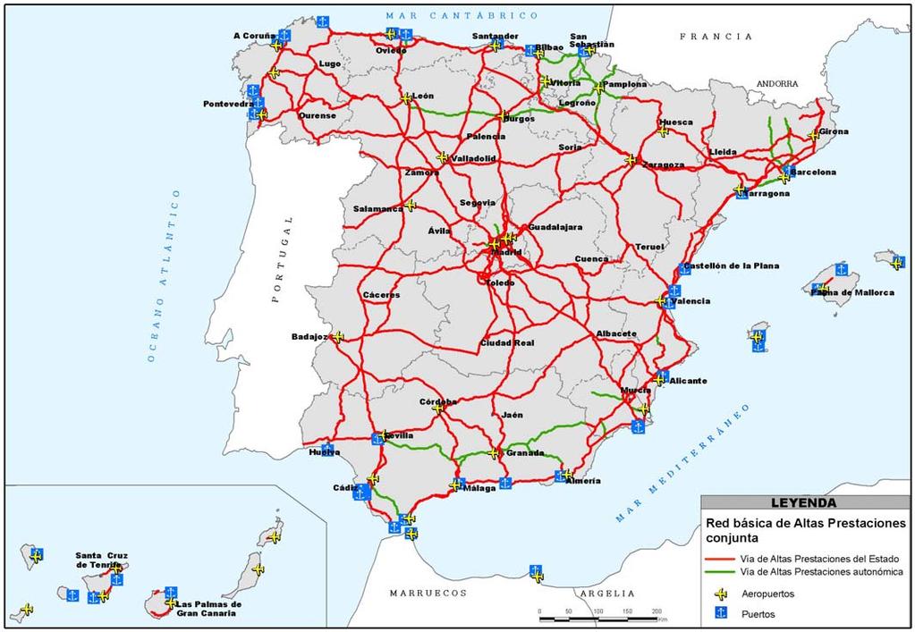 MAPA DE LA RED BÁSICA DE ALTAS PRESTACIONES CONJUNTA 08 RED BÁSICA DE ALTAS PRESTACIONES RED TRANSFERIBLE 18.800 KM 11.
