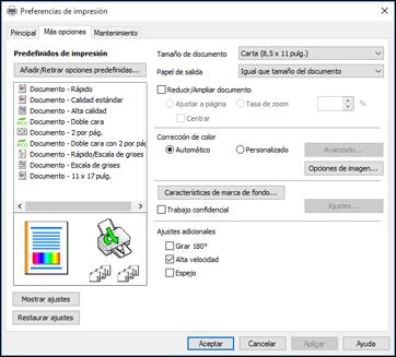 Cómo seleccionar opciones adicionales de composición e impresión - Windows Puede seleccionar una variedad de opciones adicionales de composición e impresión para su documento o foto en la ficha Más