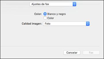 Verá esta ventana: 9. Seleccione los ajustes Color y Calidad imagen que desea utilizar para el fax. 10. Haga clic en Fax.