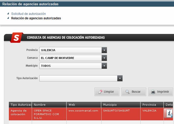 ENLACES Nº de Autorización 1000000092. http://www.sistemanacionalempleo.es/agenciascolocacion_web/consultaragenciascolocacion.do?