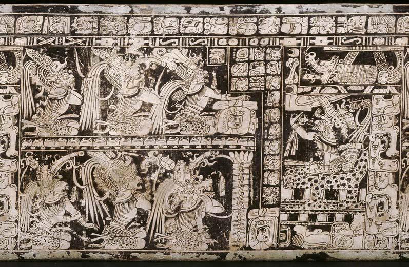 ejerciendo los personajes retratados en la vasija, que en este caso se trata de seis dioses que pretenden destronar a la deidad regente, el dios L.