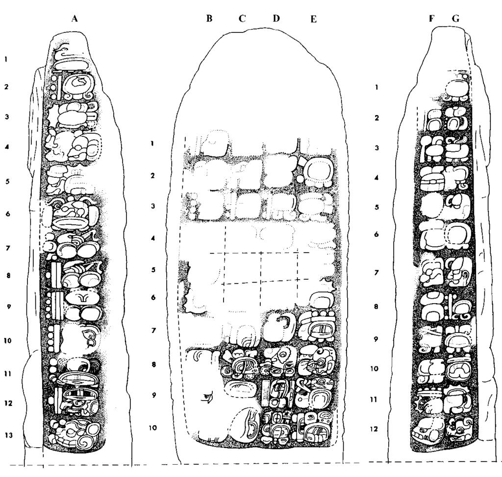 Tikal, Estela 10 La Estela 10 fue una de las primeras encontradas por la expedición de Méndez. Uno de los dibujos de Lara presenta este monumento (Méndez 1955).