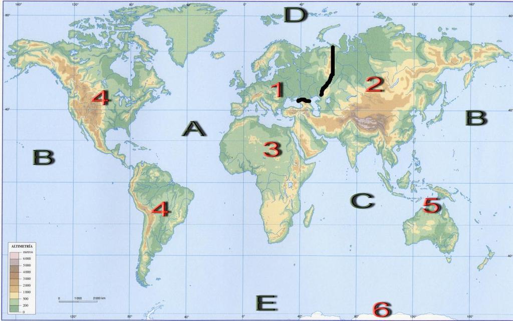 2. Sabes los nombres de los continentes? Y de los océanos? Mapa de los continentes y de los océanos 2.