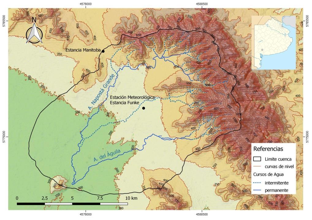 Figura 1. Localización cuenca alta del arroyo Napostá Grande. Fuente: Elaborado por Berón et al. (2017) La cobertura vegetal es otro elemento biogeográfico de gran importancia.