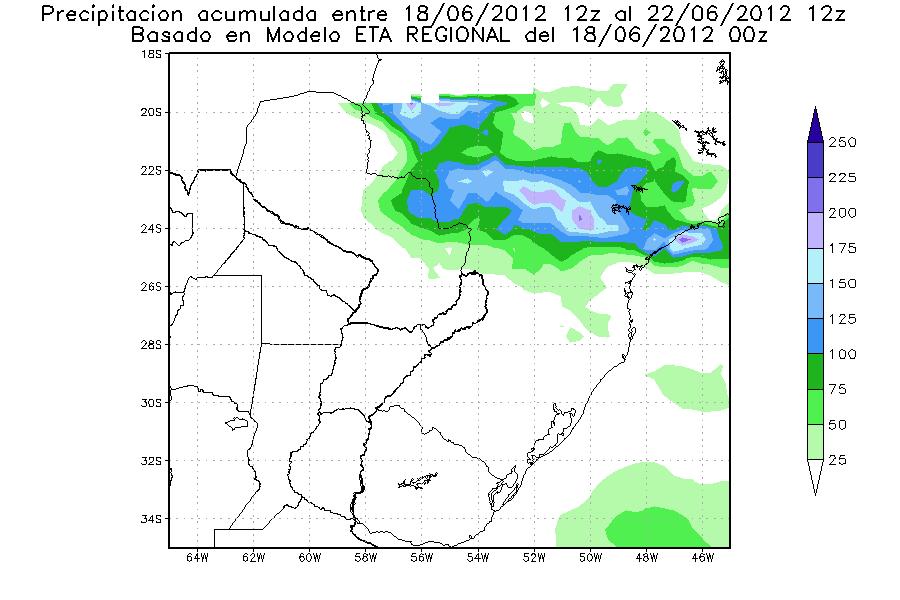 Pronósticos de precipitación en la cuenca no regulada del Paraná - Junio 2012 Modelo ETA RE Pronósticos de 60 a 156hs Pronósticos de 36 a 132hs
