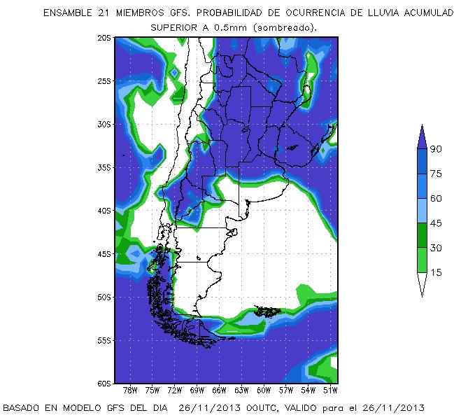 >40mm Probabilidad de precipitación para el día 26/11/2013