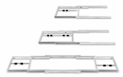 Guías para mesa Bastidor Extensible Aluminio anodizado Bastidor Extensible 2 cuerpos de 1 o 2 extensiones Aluminio anodizado Pletina para bastidor (opcional): Une bastidor con taco de fijación