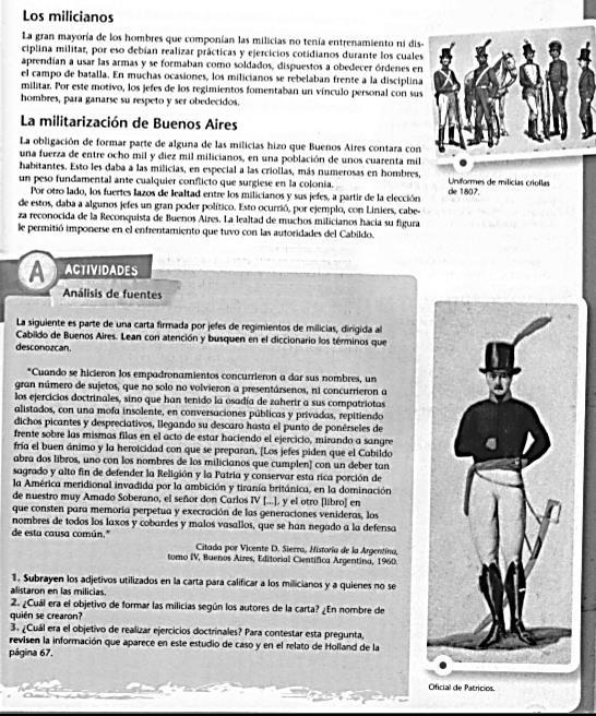 Consignas para el texto Los milicianos. La militarización de Buenos Aires : 1) Cuáles eran las características de los milicianos?