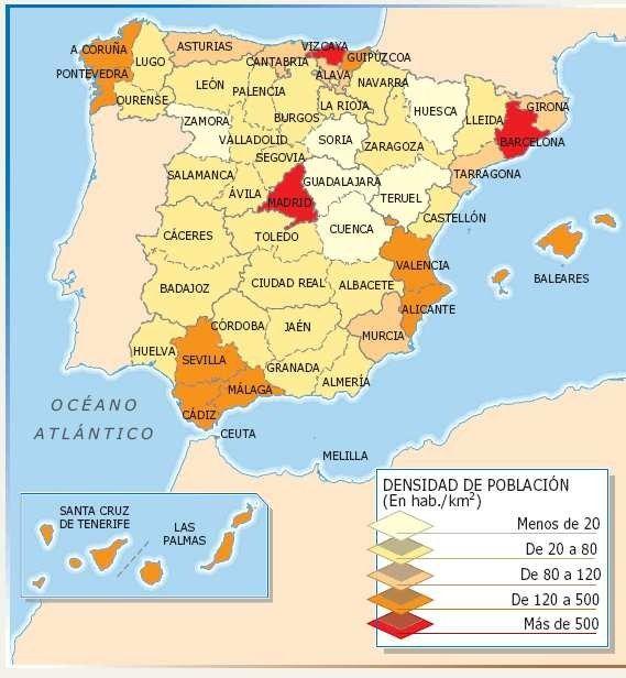 Densidad de población La población española está desigualmente distribuida: