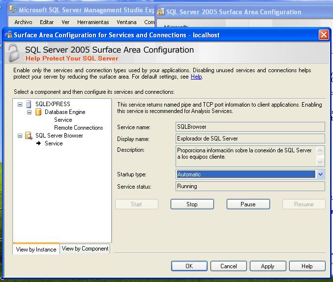 CONFIGURACION DE SQL SERVER 2005 SURFACE AREA
