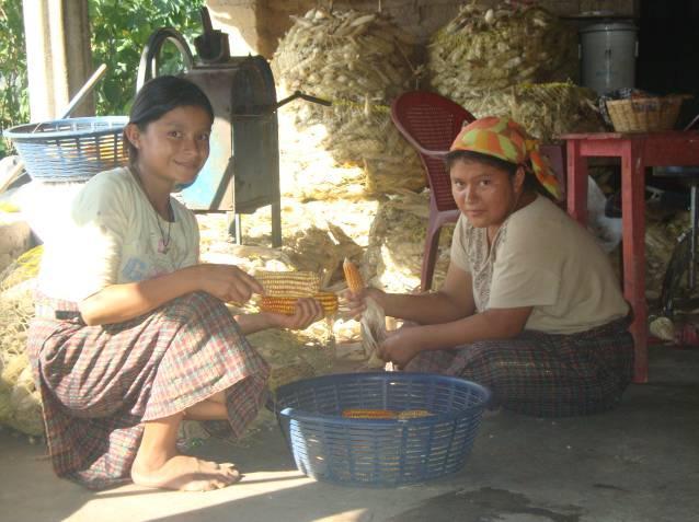 Región Oriente En la foto de la izquierda, se observa a las Hermanas Vargas realizando el desgrane de maíz, ellas residen en