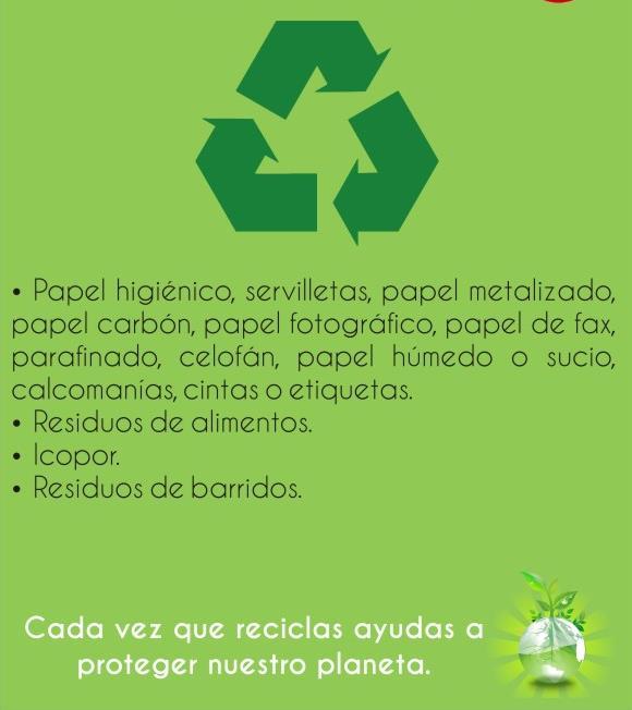 Libros Periódicos Revistas Cuadernos Carpetas de archivo Sobres de manila Material orgánico/no reciclable