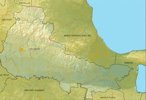 Duarte Características Geográficas La provincia Duarte forma parte de la Región Cibao Nordeste y cuenta con una superficie de 1,640.58 Km².