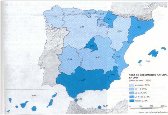 Práctica 4 En el siguiente mapa se representa la tasa de crecimiento natural de la población en España.